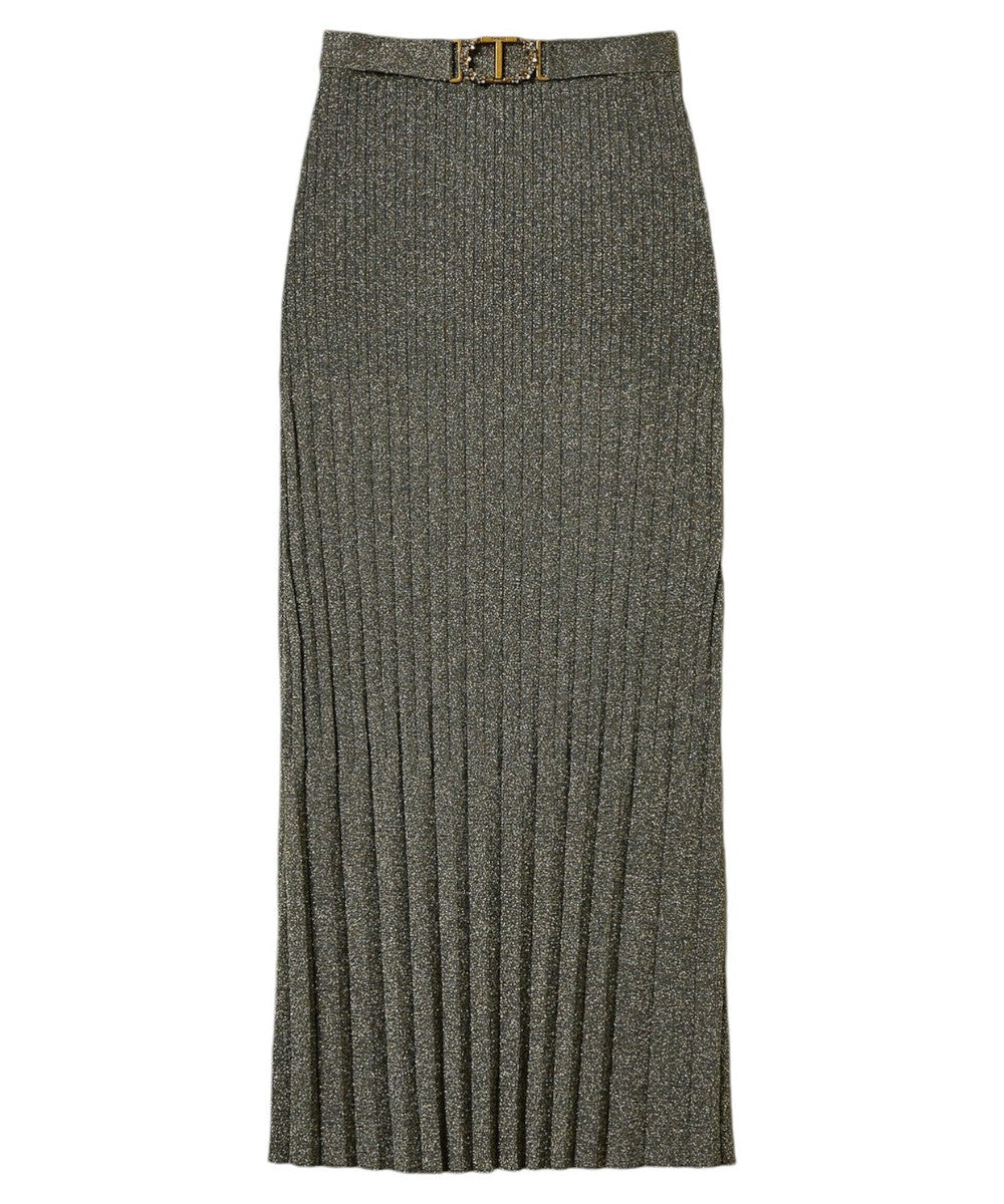 Two-Tone Lurex Midi Skirt Elegance and Comfort Made in Italy