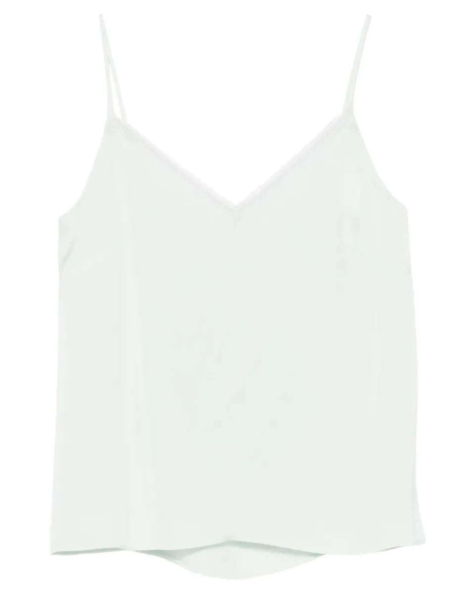 Water Green Matte Satin Top with Valenciennes Lace Inserts