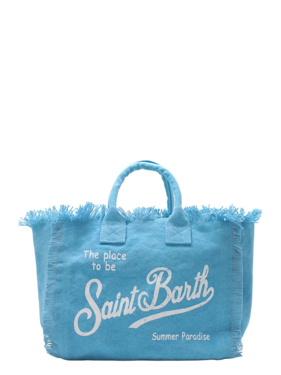 Light blue canvas handbag with fringes Saint Barth