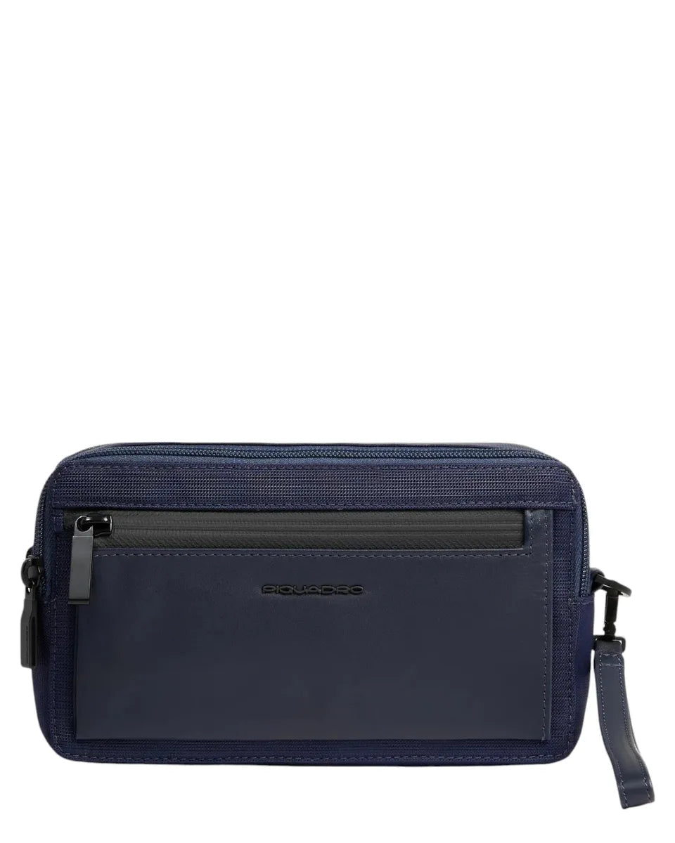 Men's Clutch Bag in Recycled Fabric and Leather