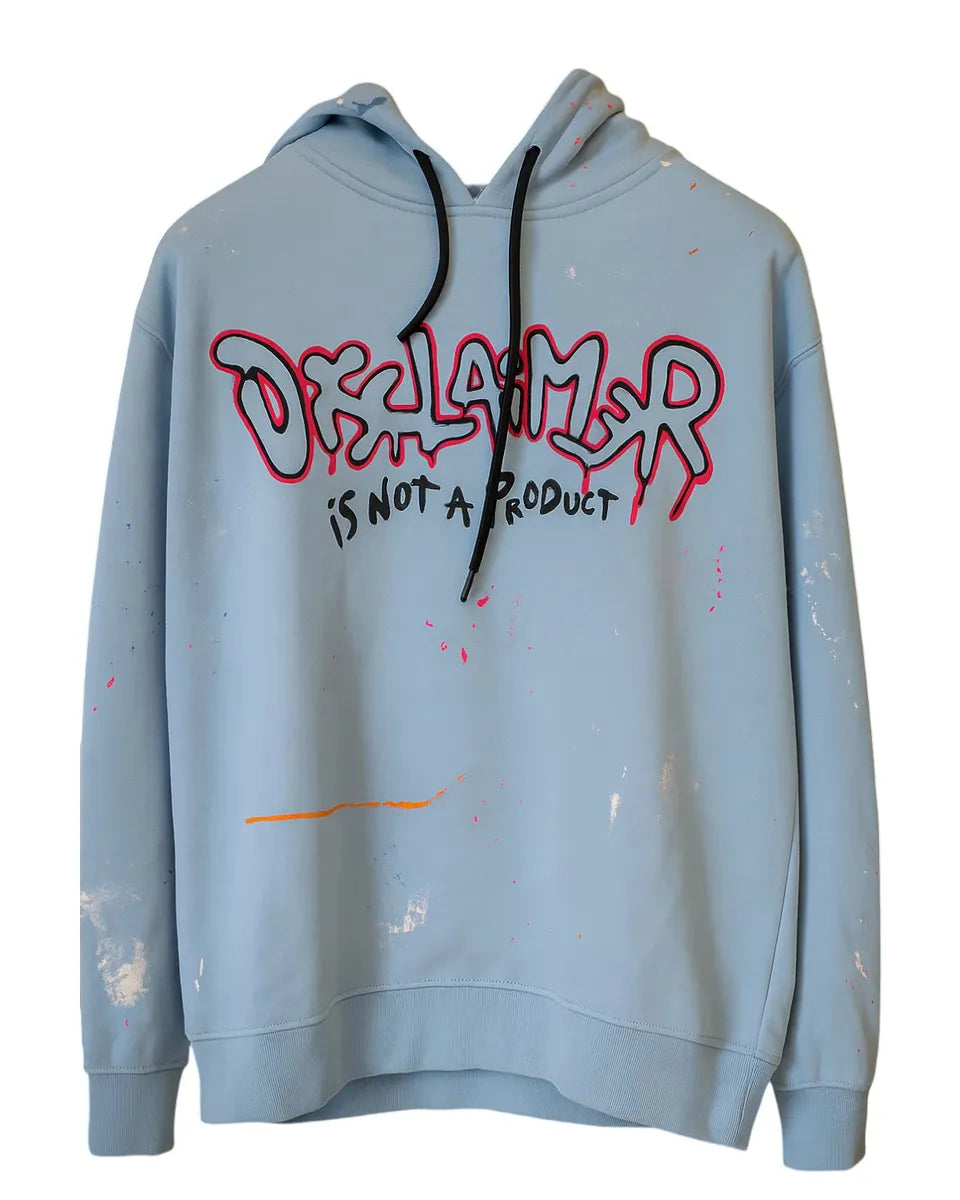 Felpa Uomo Streetwear con Cappuccio Azzurra Logo Graffiti