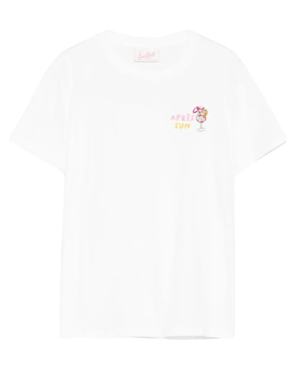 T-shirt Emilie Donna Bianca Après Sun Saint Barth Cotone