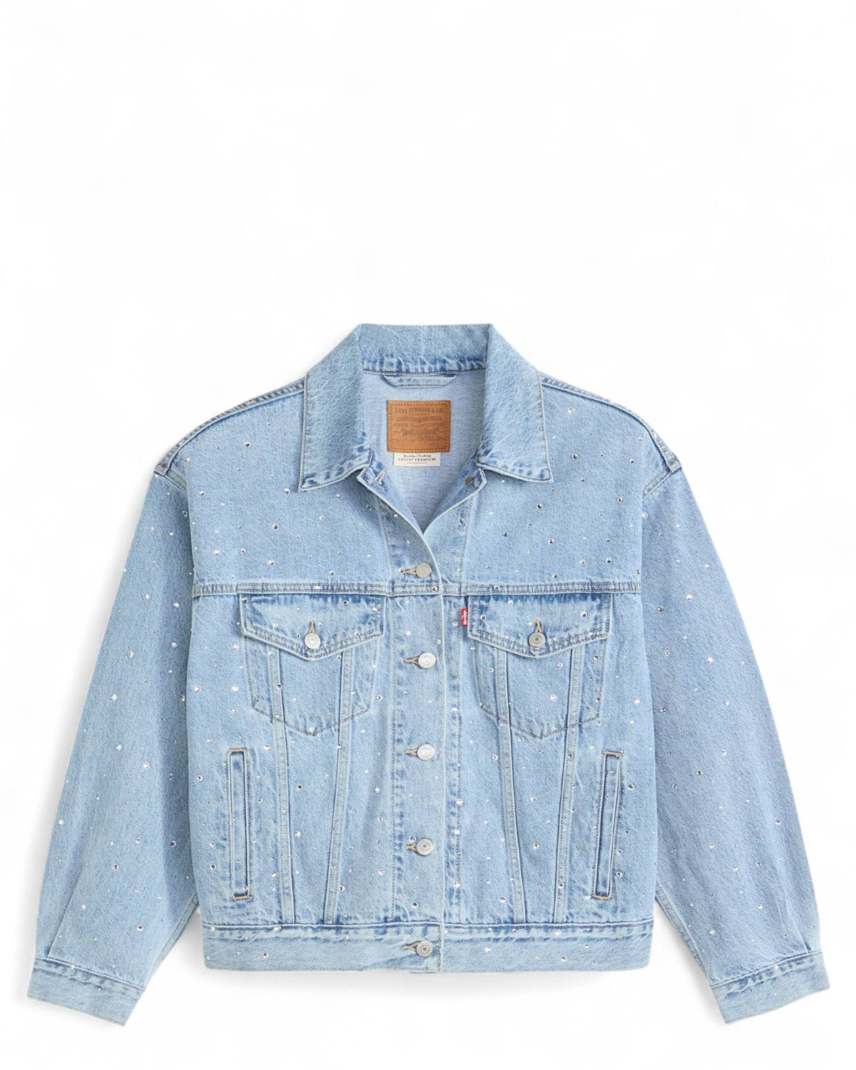 giubbino jeans con strass e perle