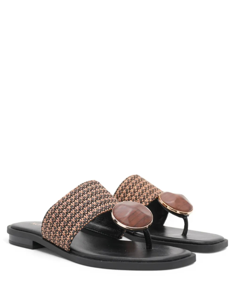 Sandali Infradito Bassi in Pelle con Applicazione Rotonda Effetto Legno-NOA HARMON-Sandali-Vittorio Citro Boutique