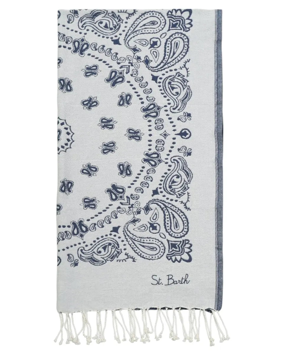 Telo Mare Fouta in Cotone Jacquard con Motivo Bandana e Ricamo St. Barth-Mc2 Saint Barth-Accessori mare-Vittorio Citro Boutique