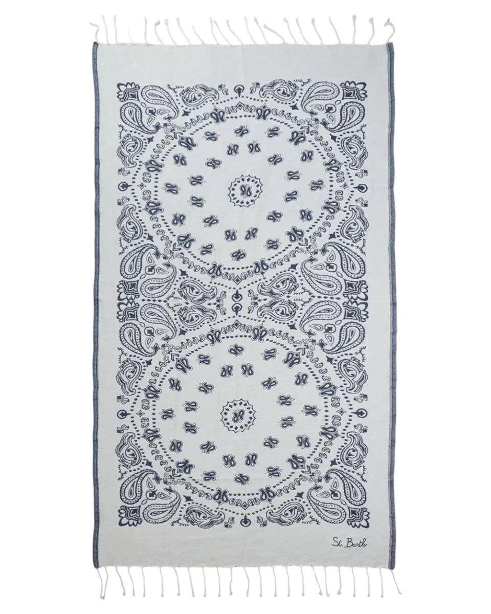 Telo Mare Fouta in Cotone Jacquard con Motivo Bandana e Ricamo St. Barth-Mc2 Saint Barth-Accessori mare-Vittorio Citro Boutique