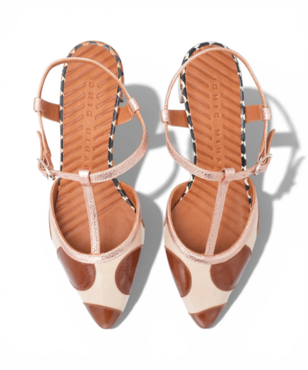 Dames Sandalen Beige en Bruin met Lage Hak