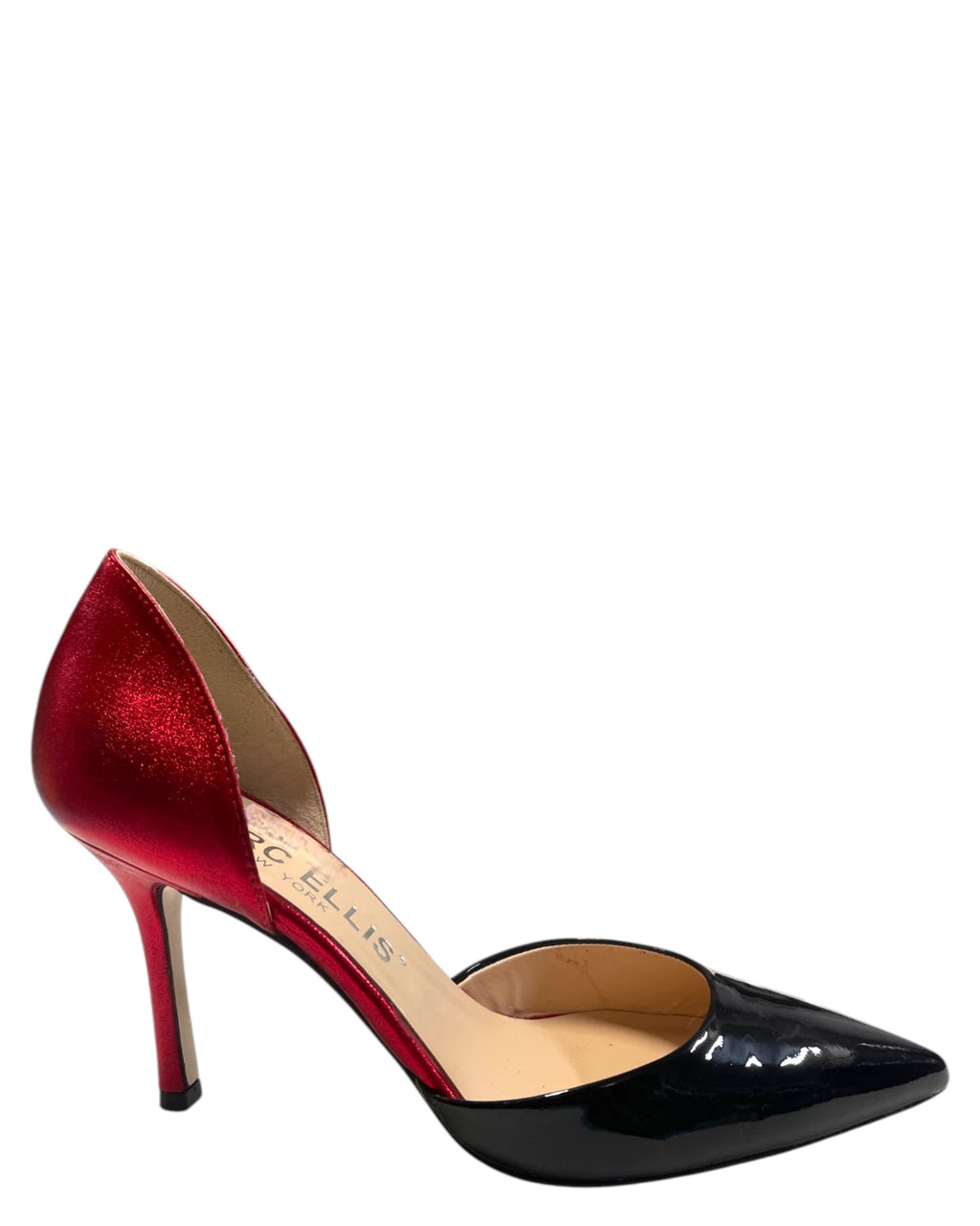 Dames Décolleté Rood Metallic en Zwart met Hoge Hak