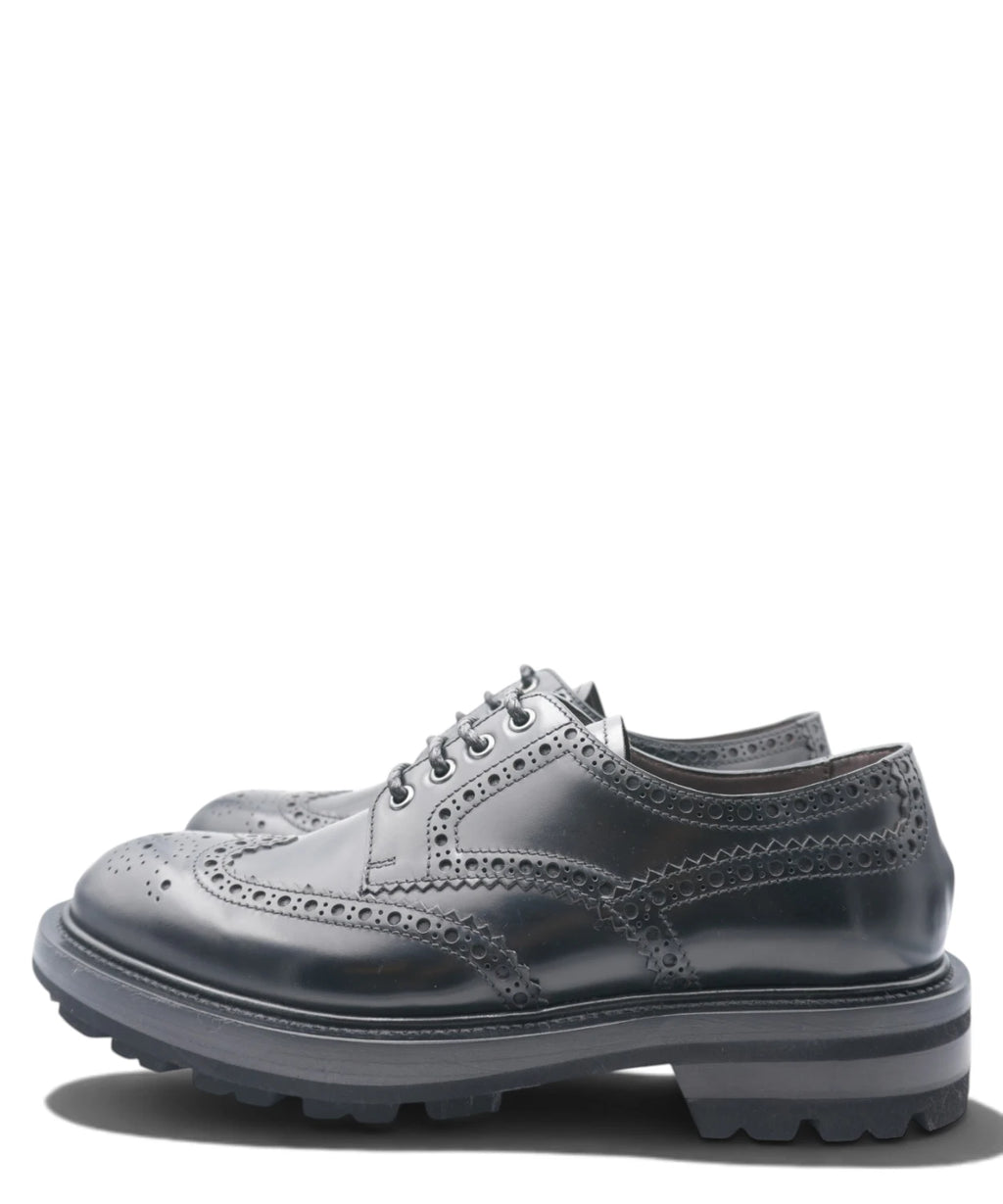 Stringata Brogue Uomo in Pelle Polished Nera