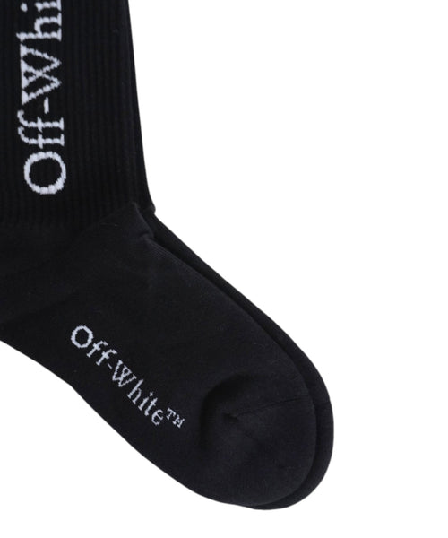 Calzini Off White Metà Polpaccio in Cotone con Logo Jacquard