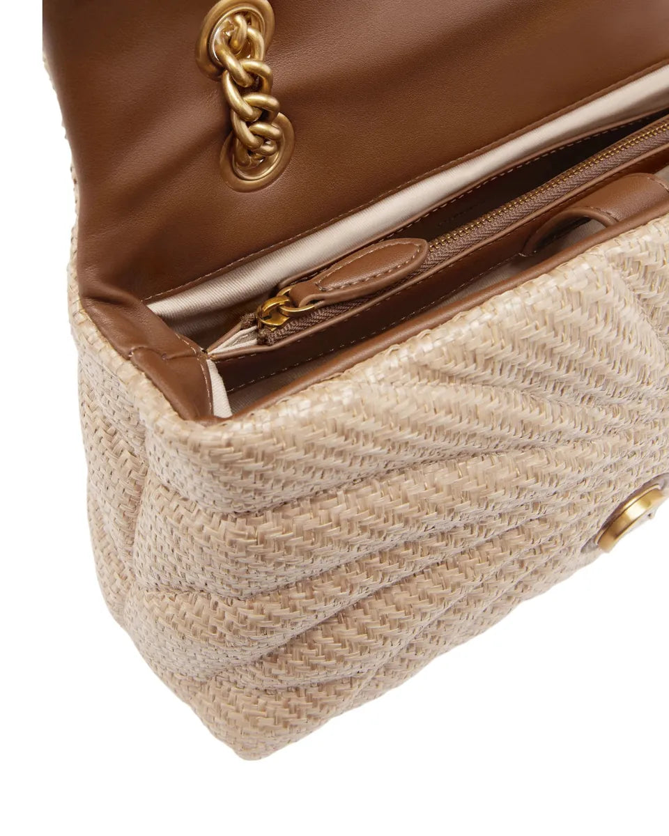 Love Bag Puff in rafia trapuntata con farfalla e fibbia Love Birds dorata-Pinko-Borse a spalla-Vittorio Citro Boutique