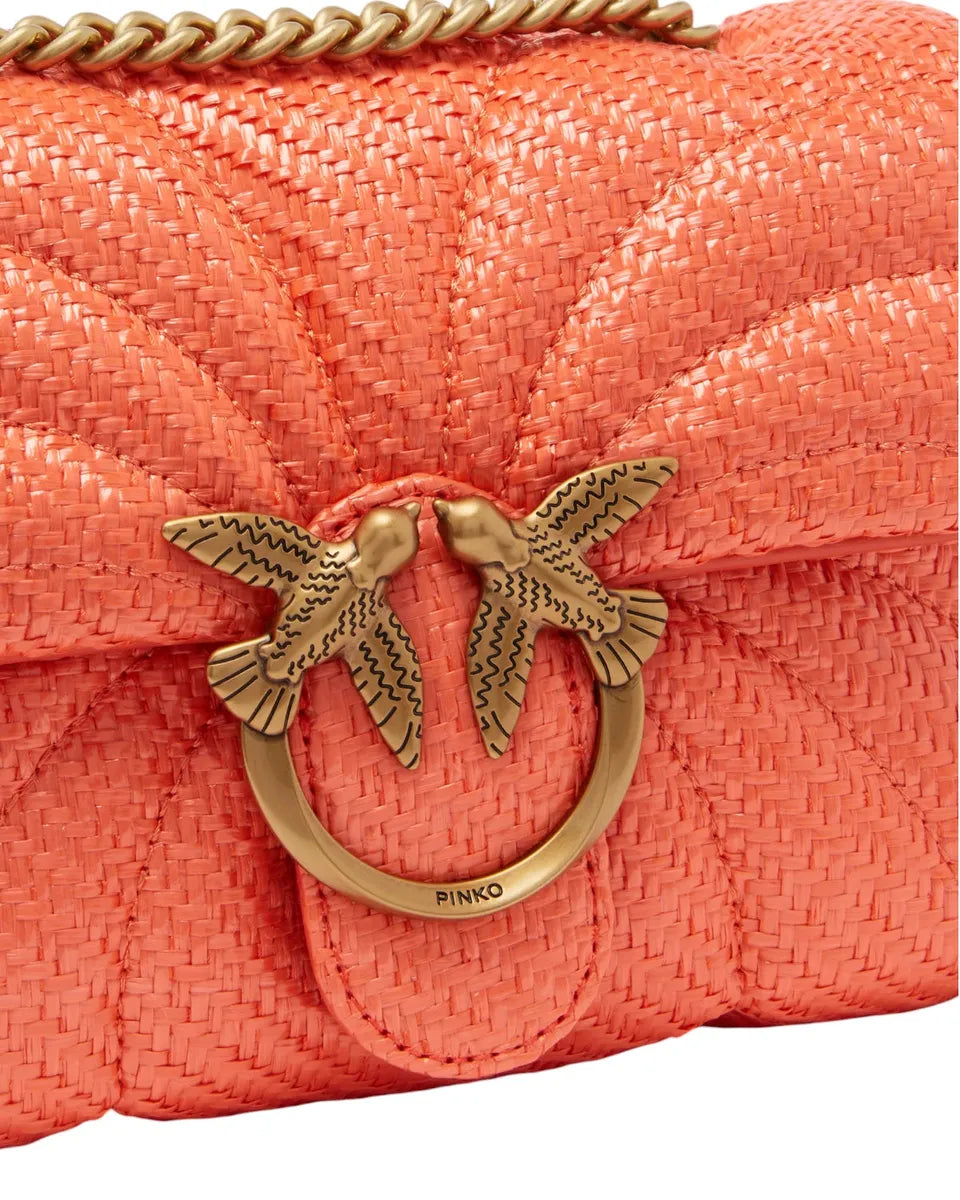 Mini Love Bag Puff in rafia con catena dorata e fibbia Love Birds-Pinko-Borse a spalla-Vittorio Citro Boutique