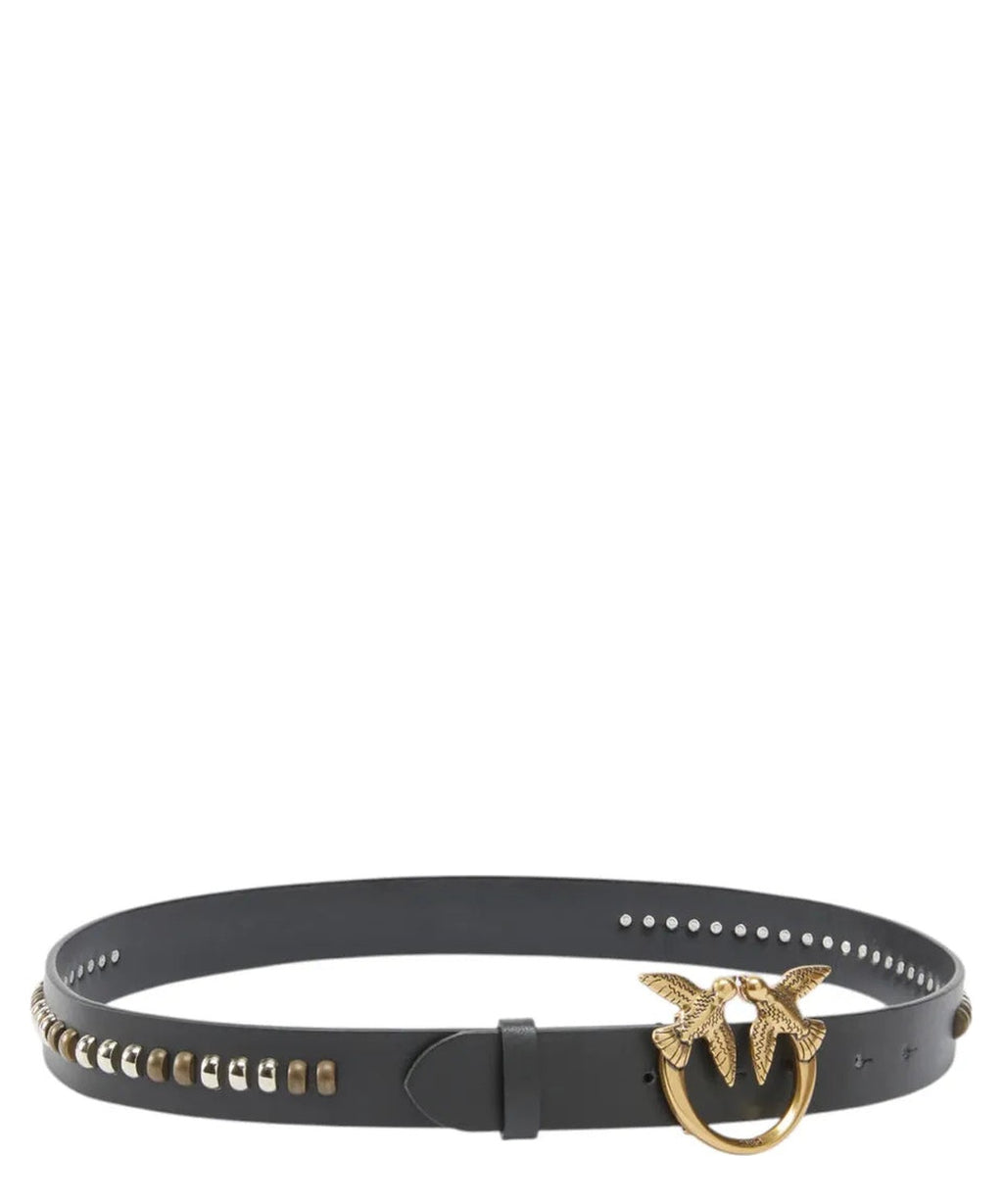 Cintura in Pelle con Fibbia Uccellini Love Birds e Borchie-Pinko-Cinture-Vittorio Citro Boutique