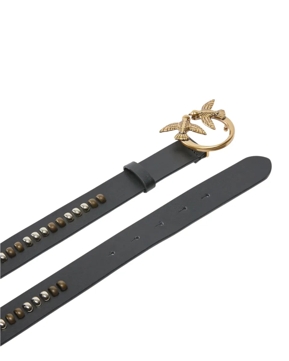 Cintura in Pelle con Fibbia Uccellini Love Birds e Borchie-Pinko-Cinture-Vittorio Citro Boutique