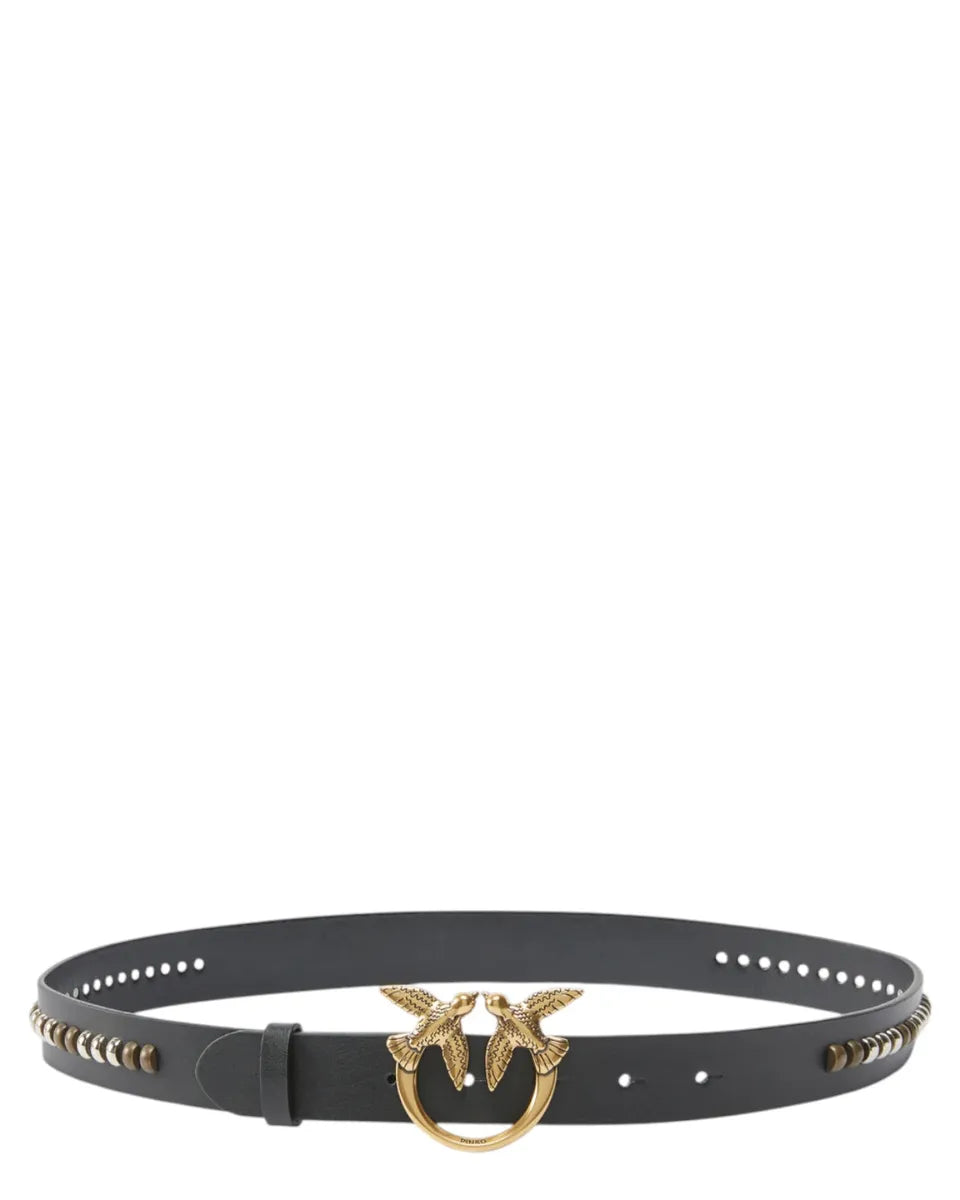 Cintura in Pelle con Fibbia Uccellini Love Birds e Borchie-Pinko-Cinture-Vittorio Citro Boutique