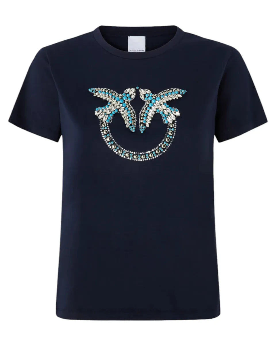 T-shirt con logo Love Birds in cristalli-Pinko-T-shirt-Vittorio Citro Boutique