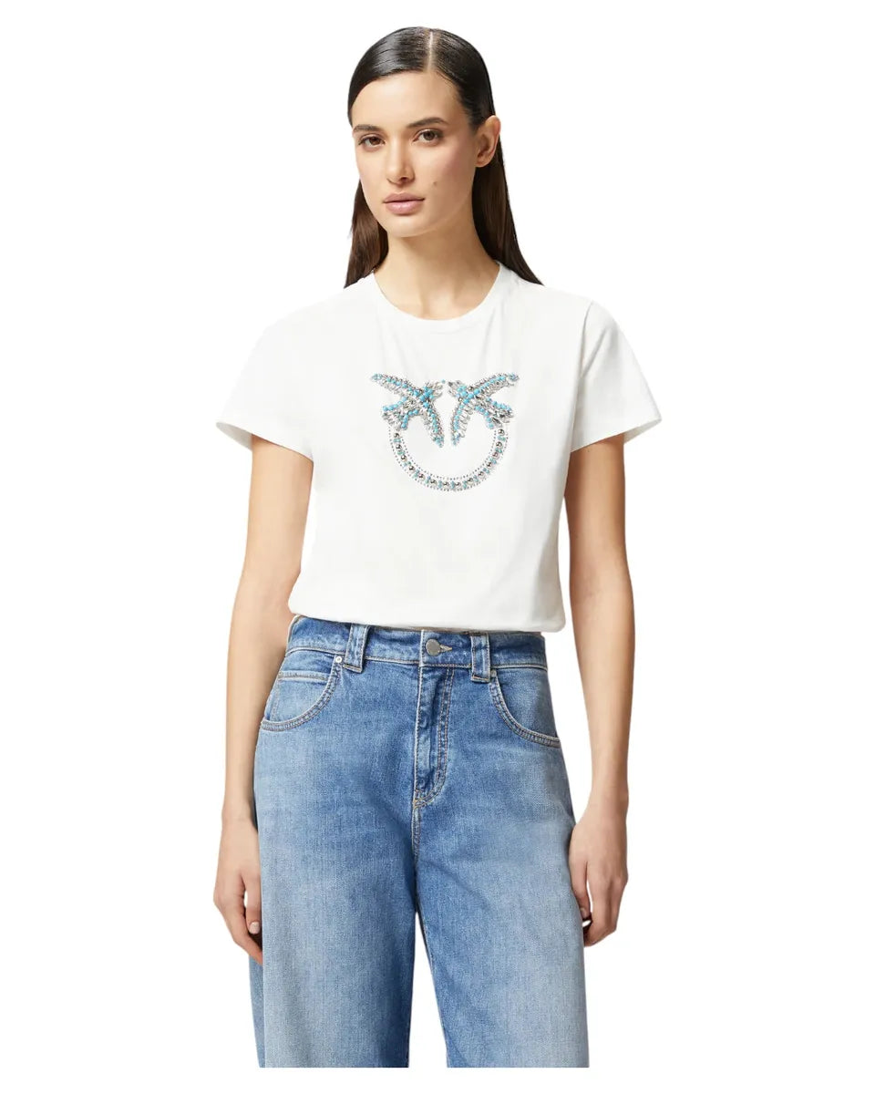T-shirt con logo Love Birds in cristalli-Pinko-T-shirt-Vittorio Citro Boutique