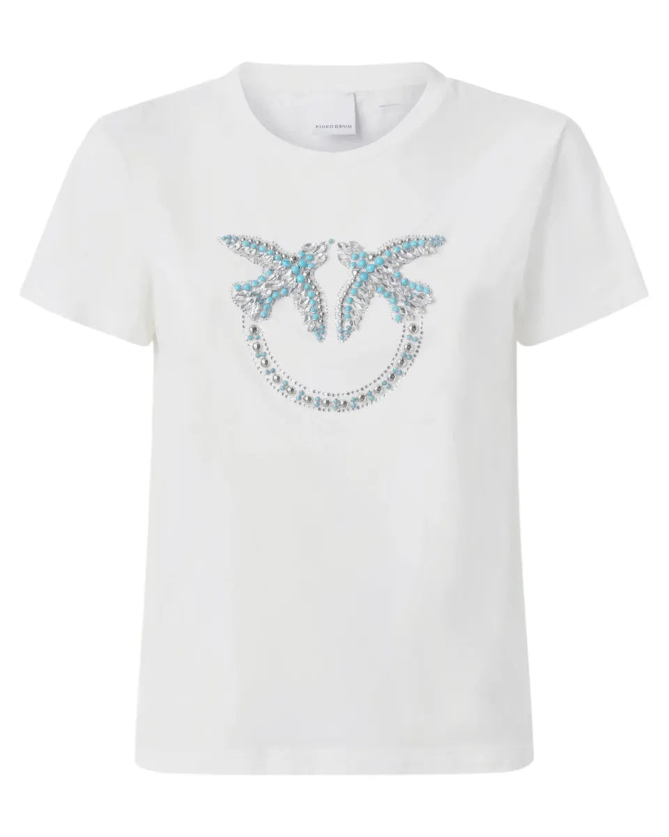 T-shirt con logo Love Birds in cristalli-Pinko-T-shirt-Vittorio Citro Boutique