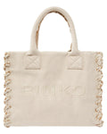 Beach Shopper in Canvas Riciclato Sale e Pepe con Logo Ricamato-Pinko-Borse a spalla-Vittorio Citro Boutique