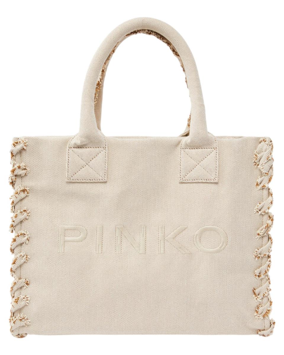 Beach Shopper in Canvas Riciclato Sale e Pepe con Logo Ricamato-Pinko-Borse a spalla-Vittorio Citro Boutique