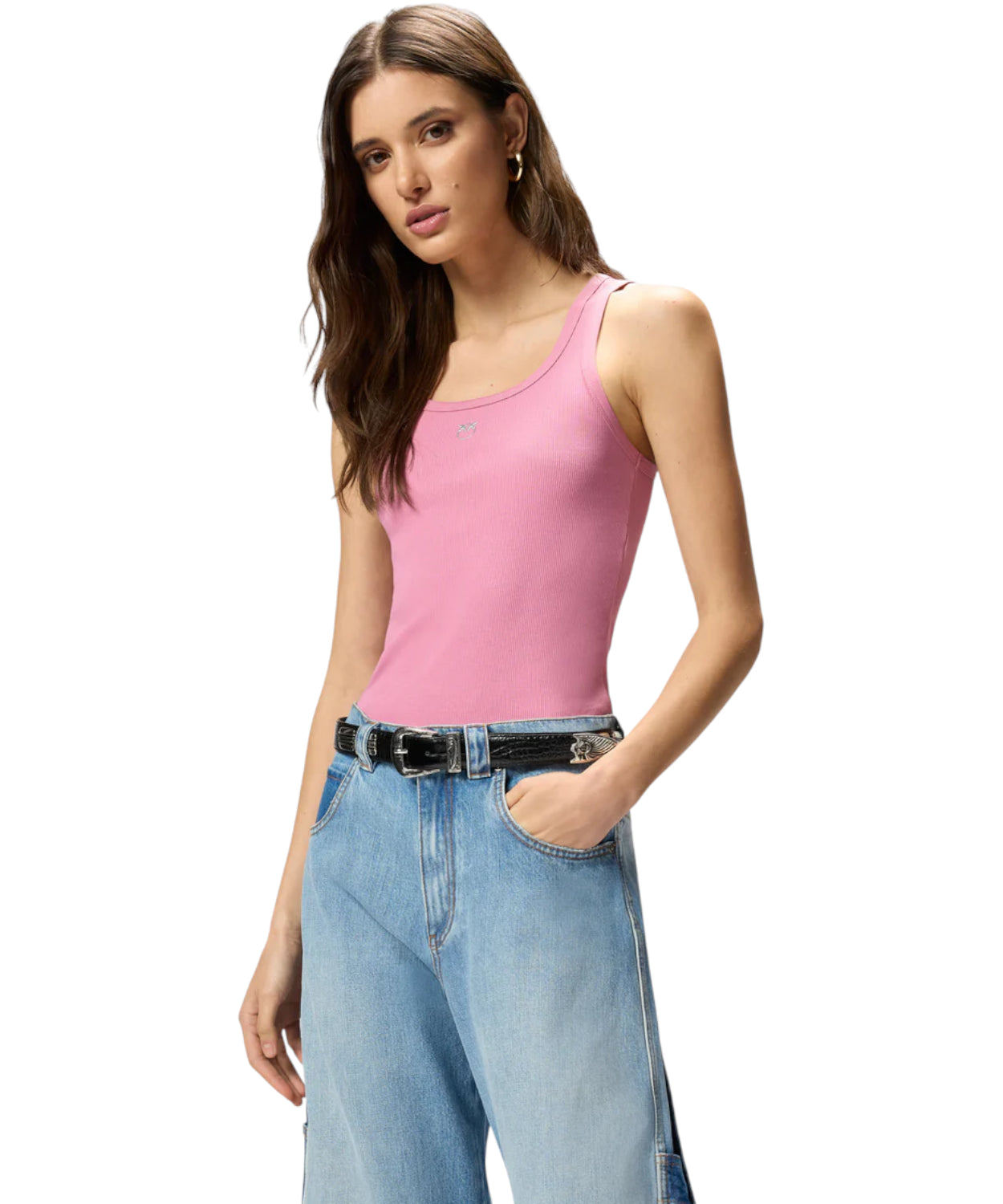 Canotta PINKO Calcolatore in Cotone Stretch con Logo Love Birds