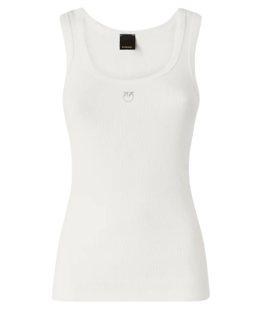 PINKO Stretch-Baumwoll-Tanktop mit Taschenrechner-Logo und Liebesvögeln