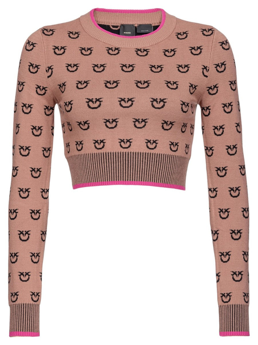 Maglioncino corto jacquard logo Furetto-Pinko-Maglieria-Vittorio Citro Boutique