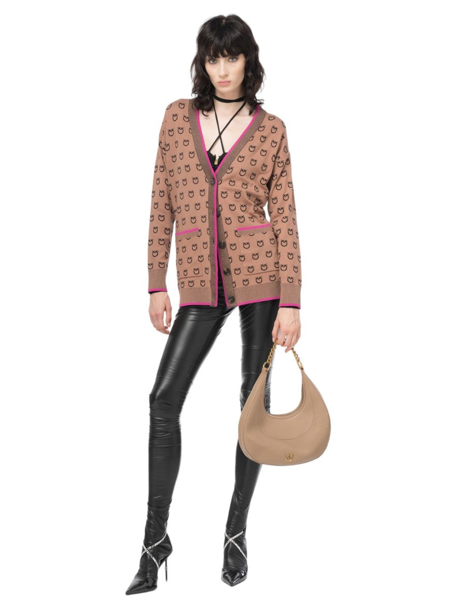 Lama Cardigan jacquard logo-Pinko-Maglieria-Vittorio Citro Boutique