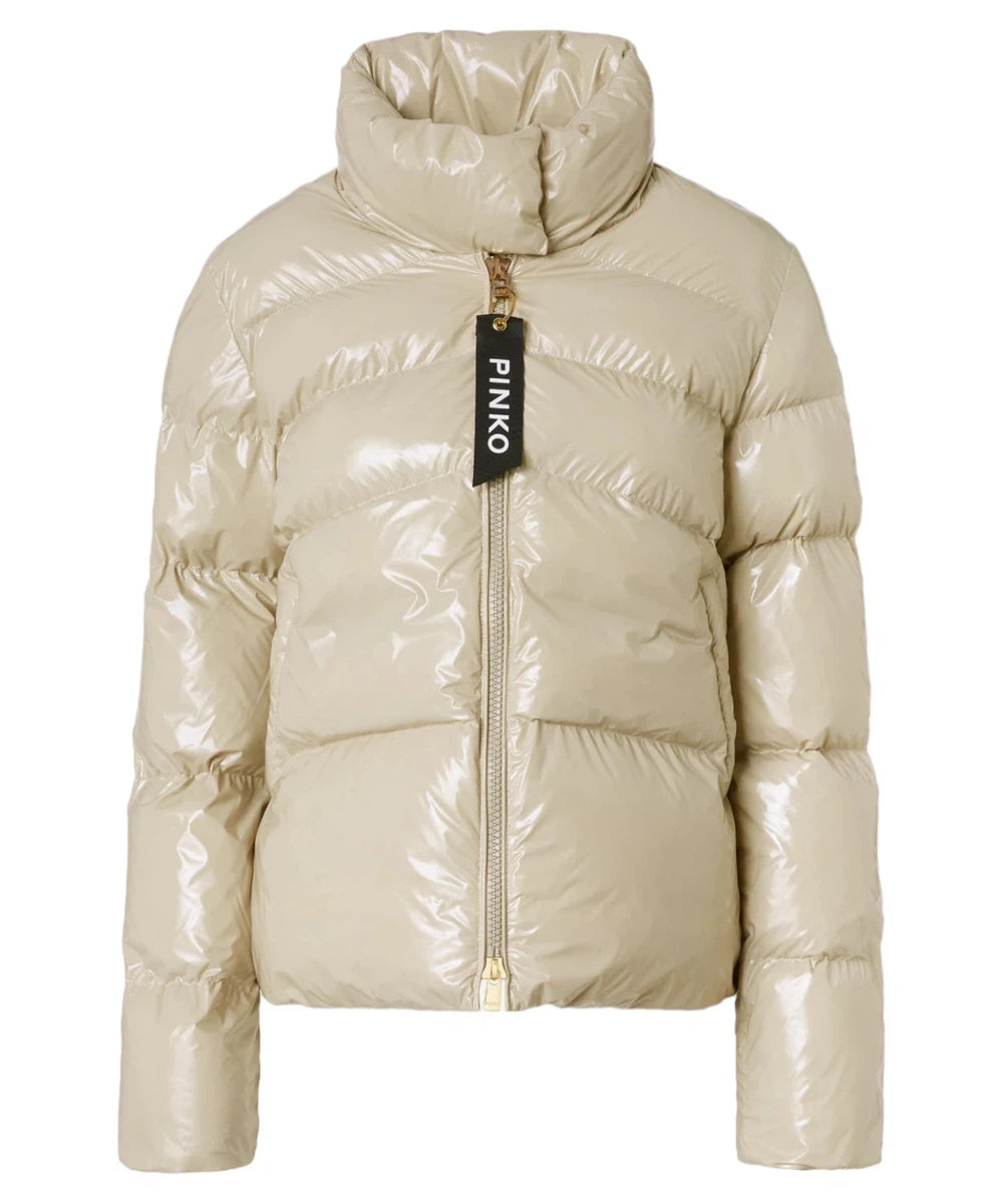 Piumino Caban in Crystal Nylon Lucido con Patch Love Birds Pinko Vittoriocitro