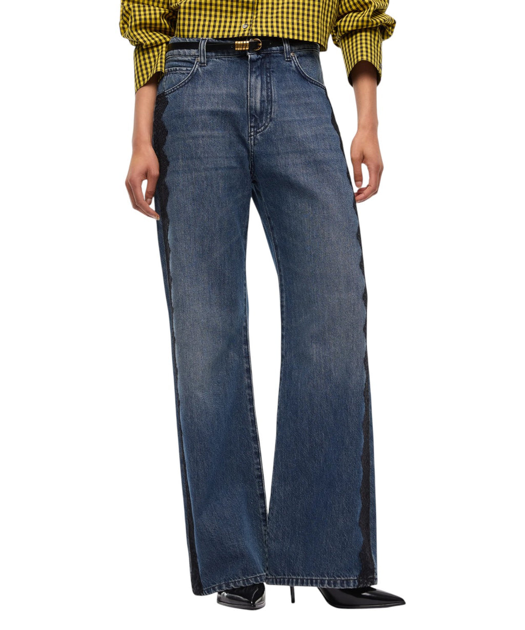 Jeans Pinko Wide Leg con Banda in Pizzo