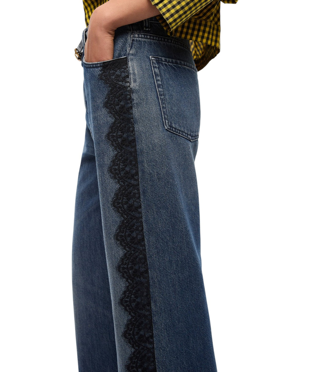 Jeans Pinko Wide Leg con Banda in Pizzo