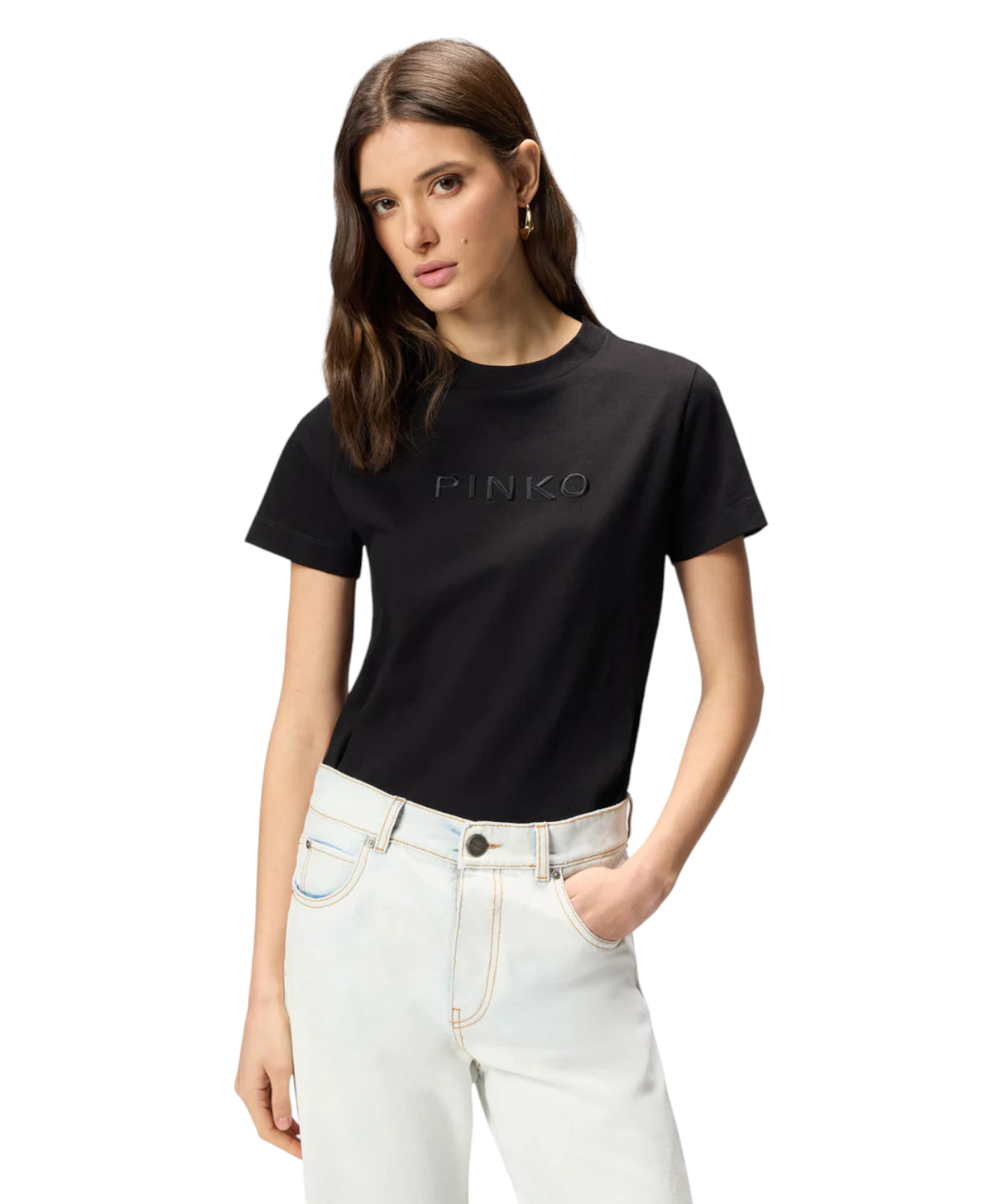 T-Shirt PINKO Start in Cotone con Logo Ricamato