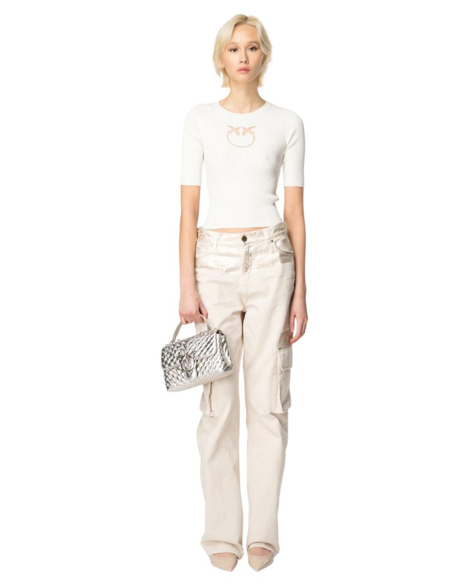 Maglia a Costine con Logo Love Birds in Trasparenza-Pinko-T-shirt-Vittorio Citro Boutique