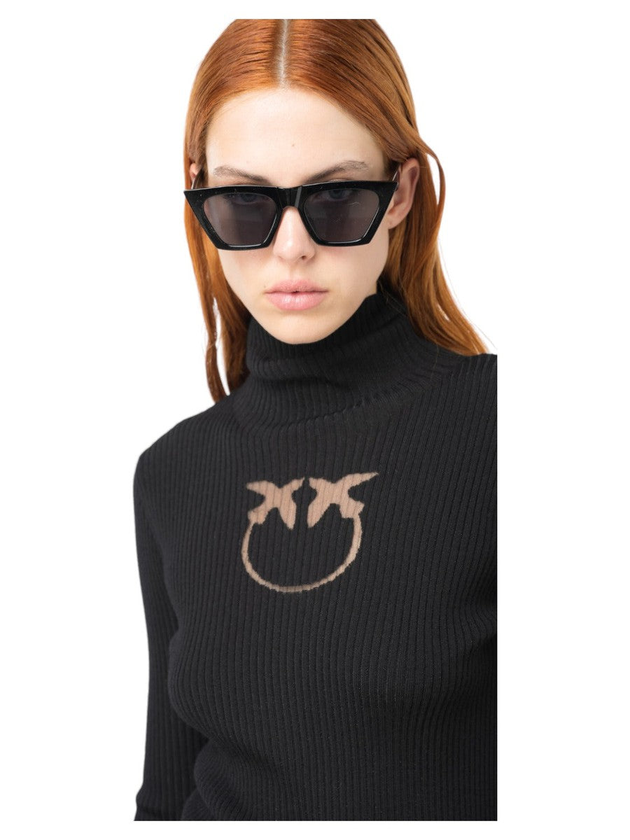 Dolcevita tartaruga in lana con logo-Pinko-Maglieria-Vittorio Citro Boutique