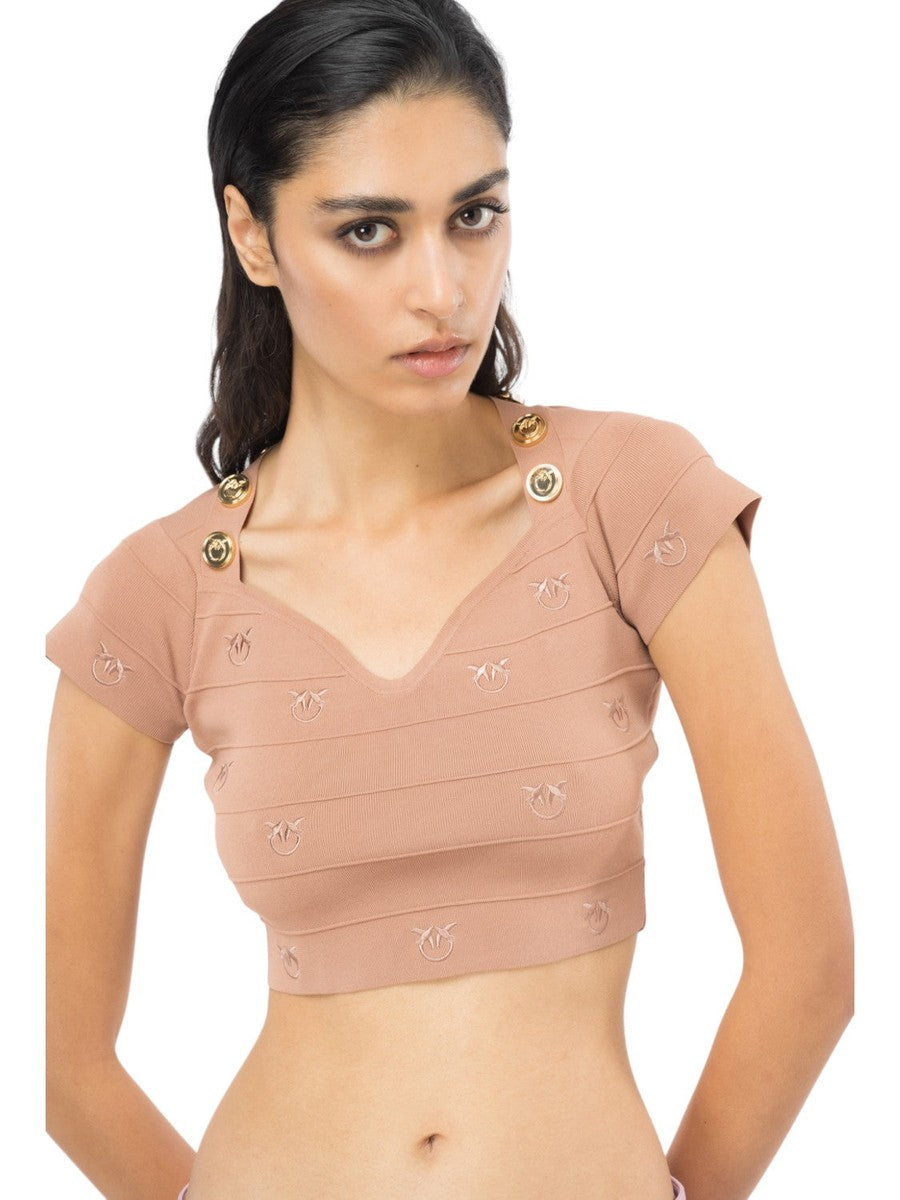 Crop Top Jacquard Love Birds Hoodia-Pinko-Top-Vittorio Citro Boutique