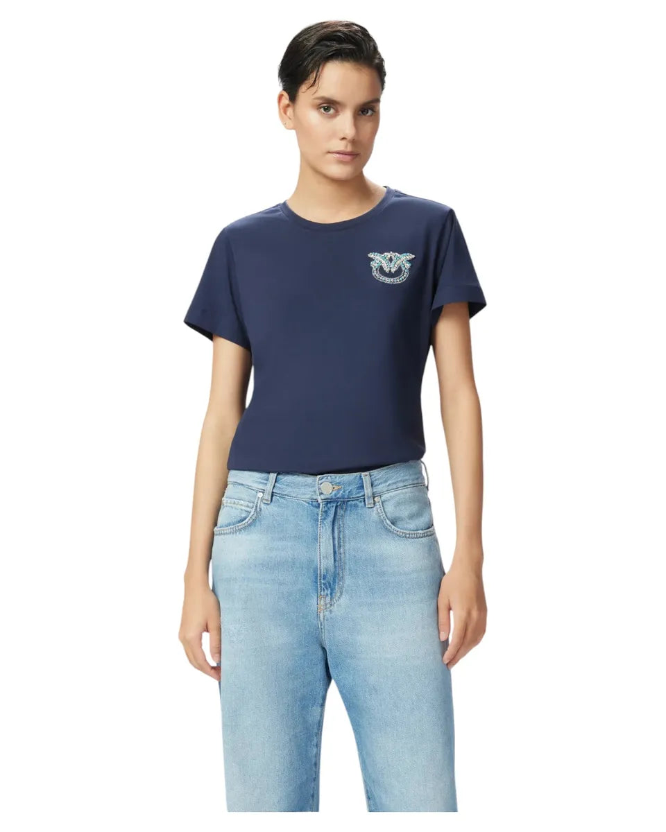 T-shirt Donna con Ricamo Gioiello Love Birds-Pinko-T-shirt-Vittorio Citro Boutique