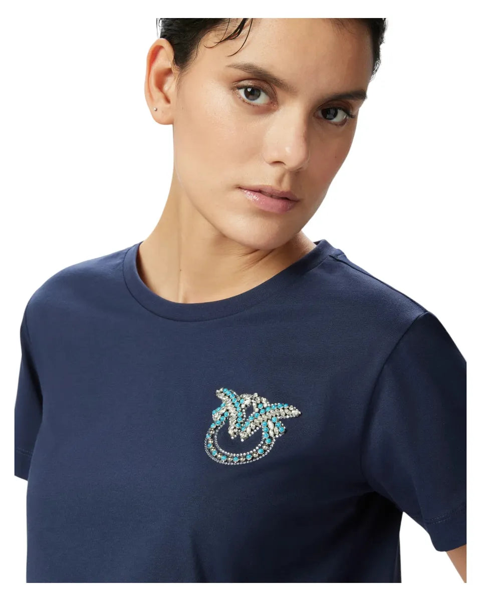 T-shirt Donna con Ricamo Gioiello Love Birds-Pinko-T-shirt-Vittorio Citro Boutique
