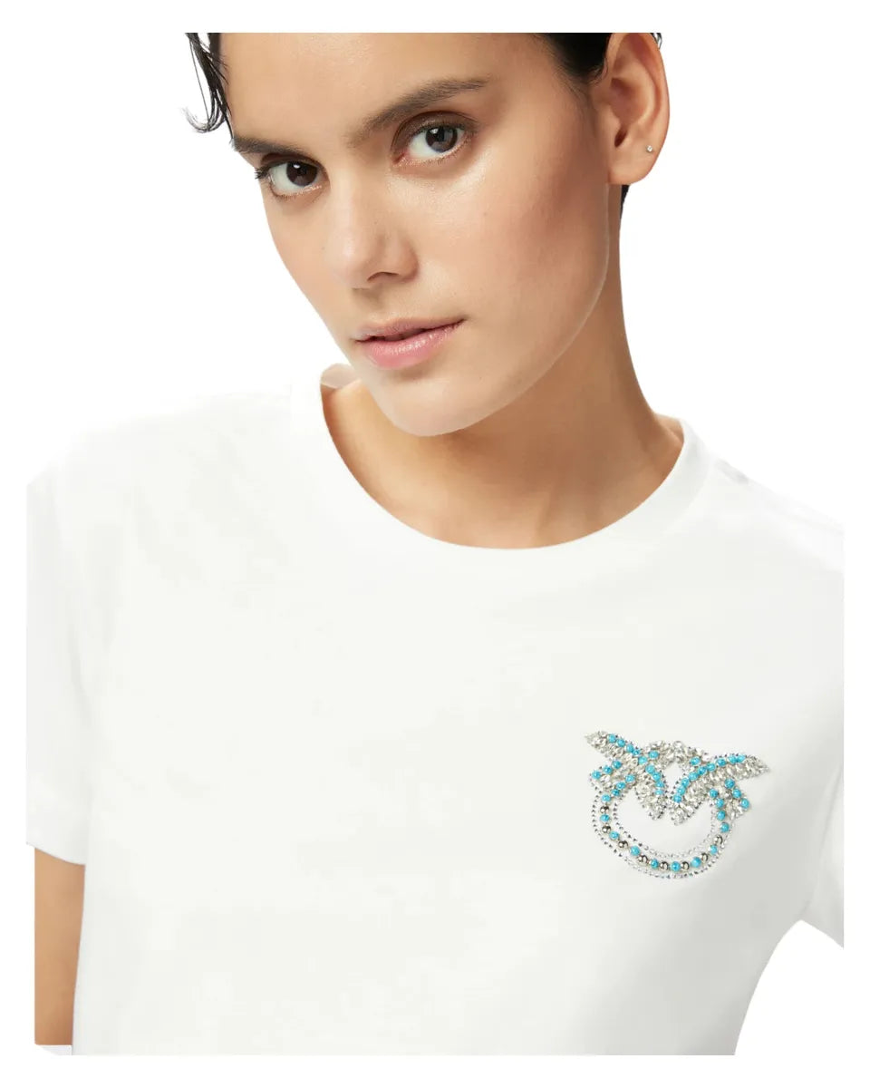 T-shirt Donna con Ricamo Gioiello Love Birds-Pinko-T-shirt-Vittorio Citro Boutique