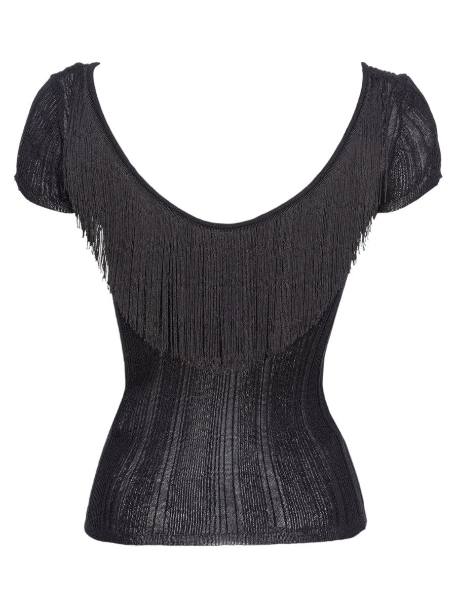 Top Venom con Frange e Cut Out in Maglia a Costine-Pinko-Top-Vittorio Citro Boutique