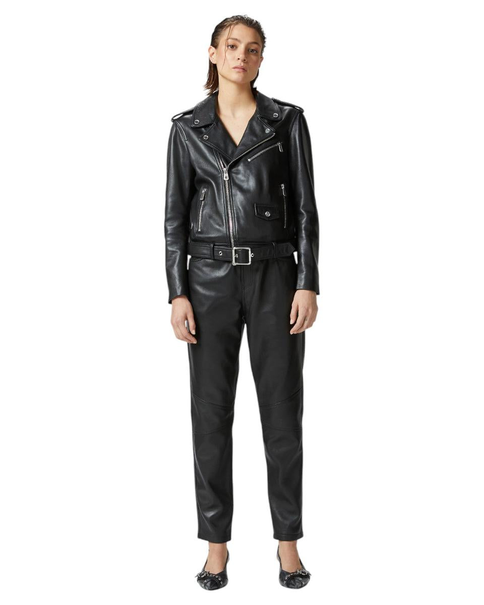 Giacca Biker in Morbida Nappa con Zip Asimmetrica-Pinko-Giacche-Vittorio Citro Boutique