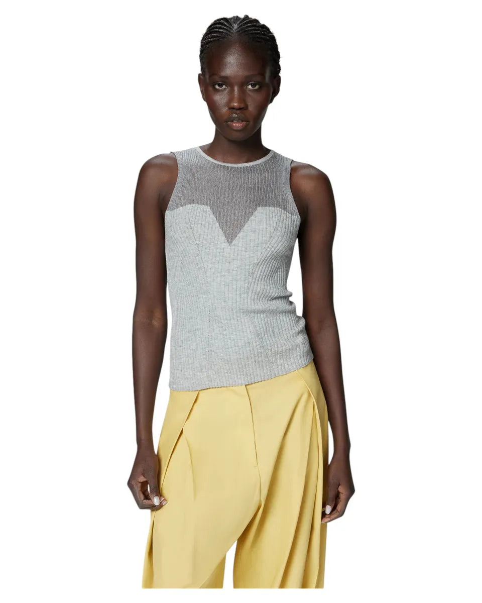 Top smanicato a costine in seta e cashmere con dettaglio corpetto-Pinko-Top-Vittorio Citro Boutique