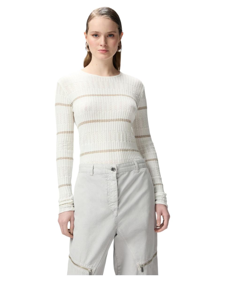 Maglia a Costine con Righe Metallizzate in Cotone e Seta-Pinko-Maglieria-Vittorio Citro Boutique