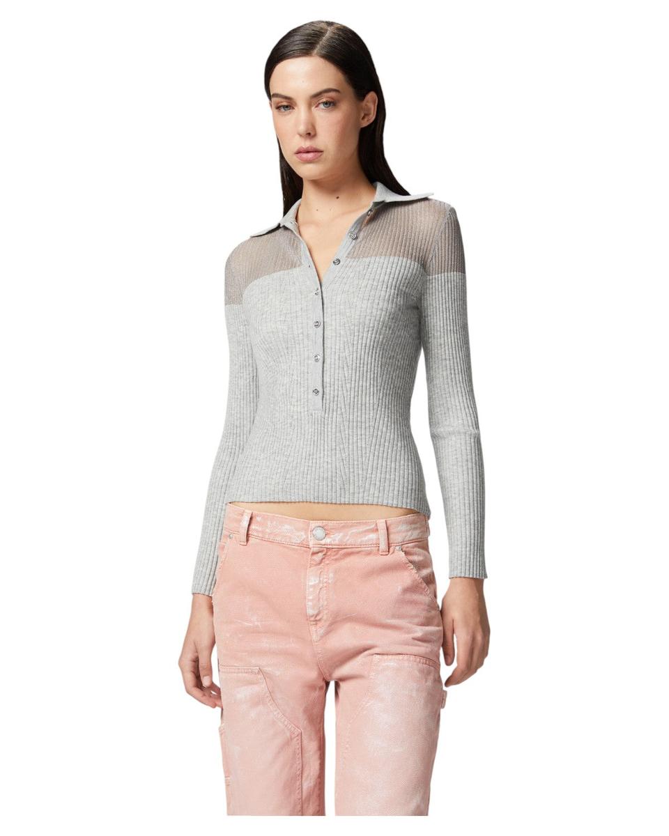 Maglia Polo a Costine con Inserto Semitrasparente-Pinko-Polo-Vittorio Citro Boutique