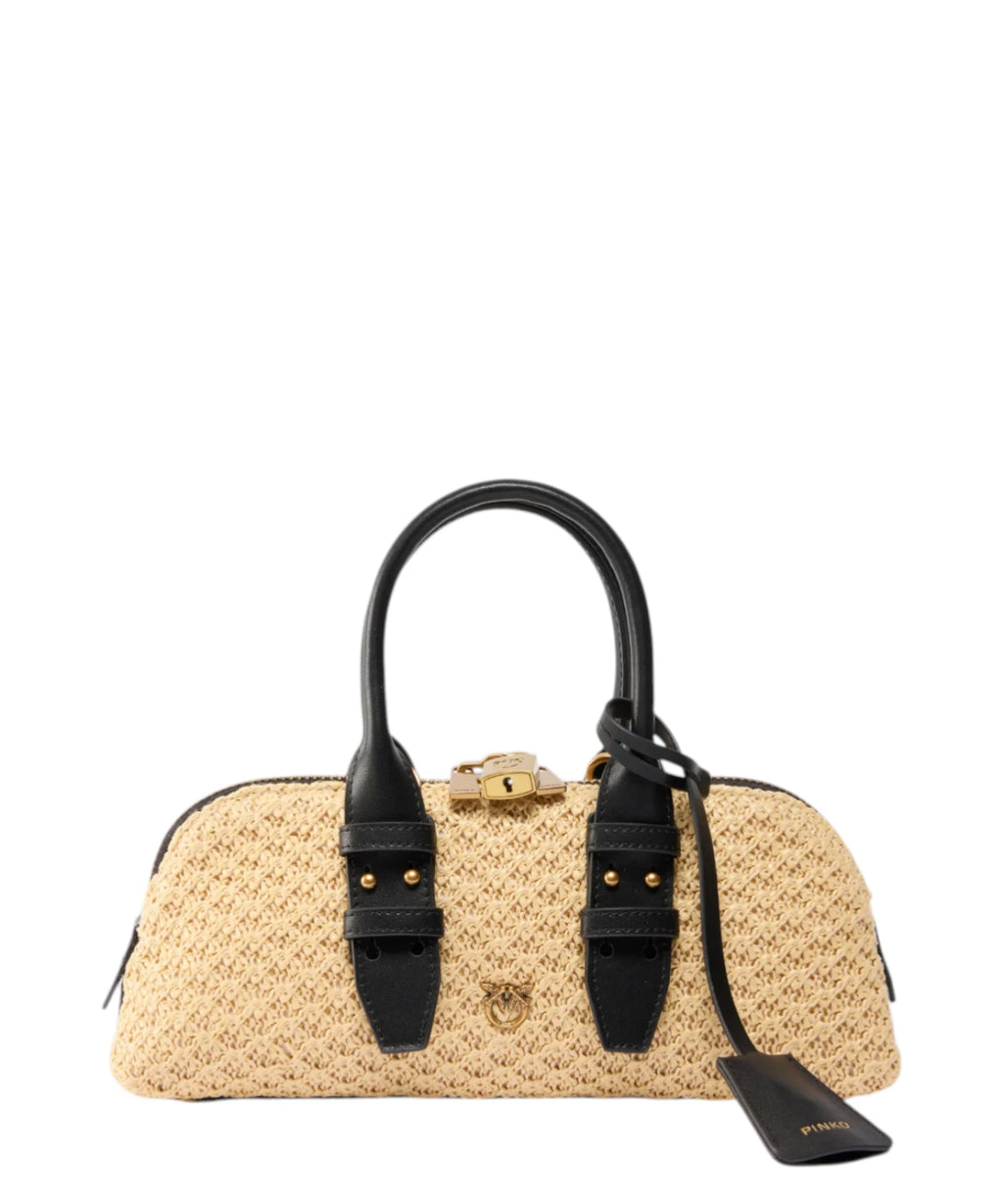 Pinko Escape Bag Mini aus Rafia mit Schulterriemen