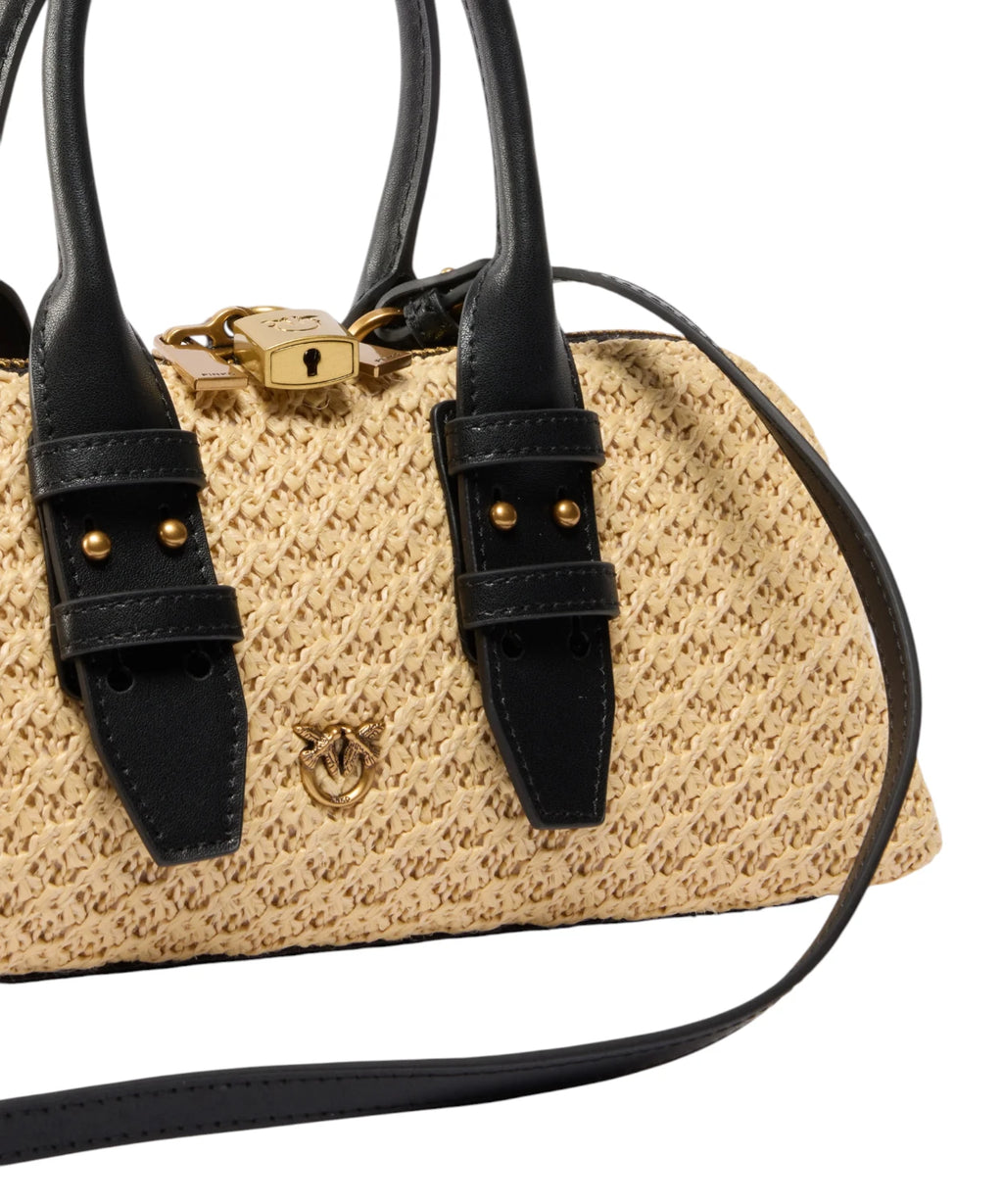 Pinko Escape Bag Mini aus Rafia mit Schulterriemen
