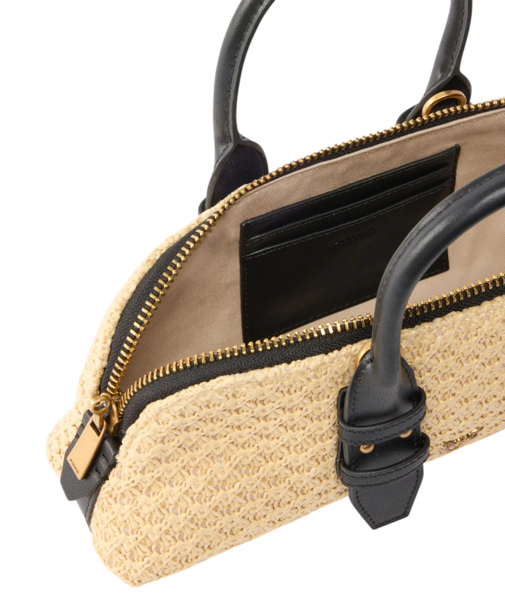 Pinko Escape Bag Mini aus Rafia mit Schulterriemen