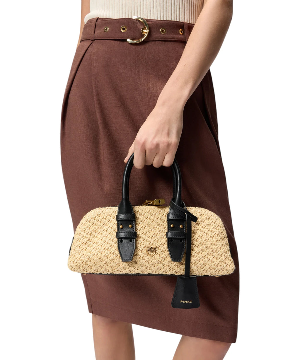 Pinko Escape Bag Mini aus Rafia mit Schulterriemen