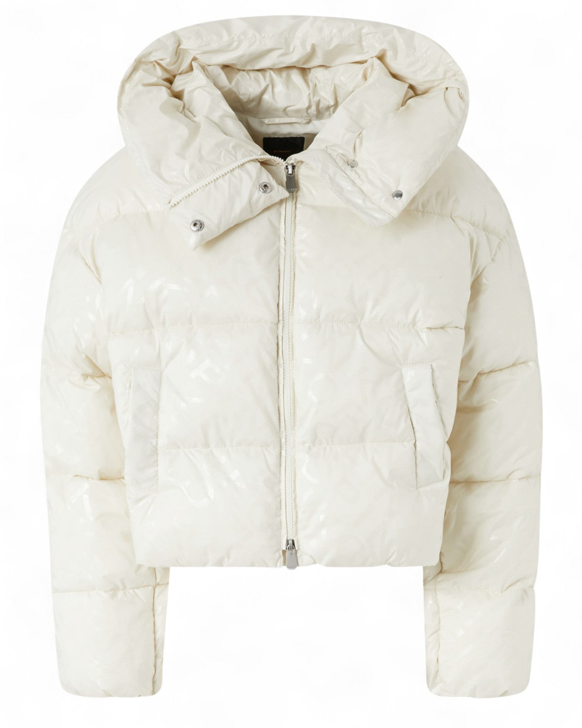 Piumino corto con stampa logo all over-Pinko-Piumini-Vittorio Citro Boutique