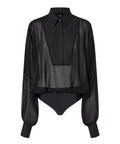 Body a blusa in chiffon con plastron e bottoni gioiello