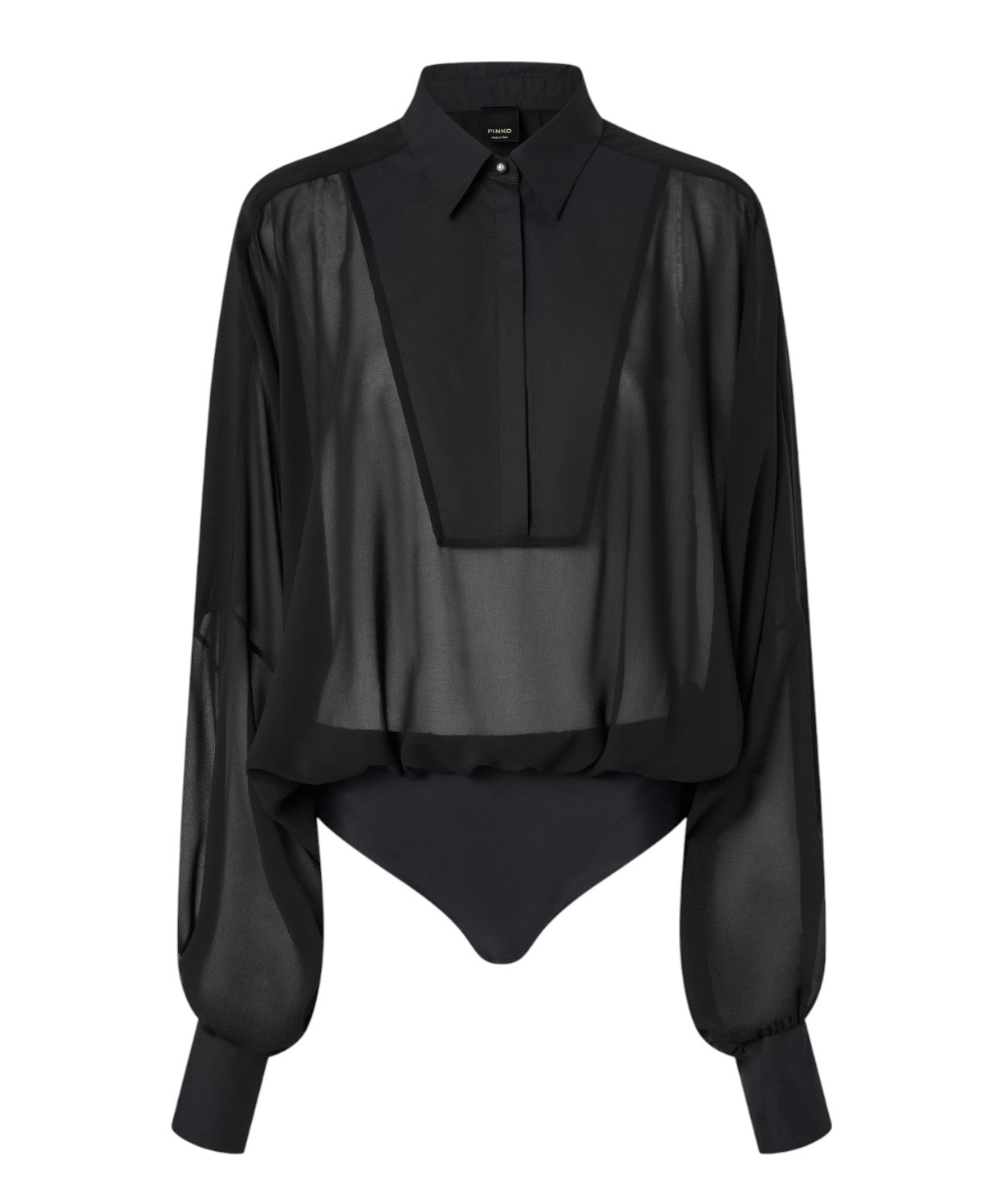 Body a blusa in chiffon con plastron e bottoni gioiello